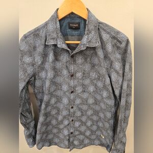 Peter England BlueGray Floral-Print Long Sleeve Button-Down Shirt